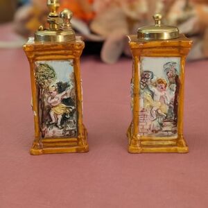 Decorative Gold Ceramic Cherub Salt and Pepper Shakers - Set of 2